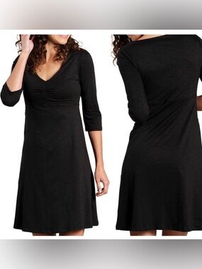 Toad&Co Rosalinda Black 3/4 Sleeve V-Neck Twist Empire Organic Cotton Dress Sz S